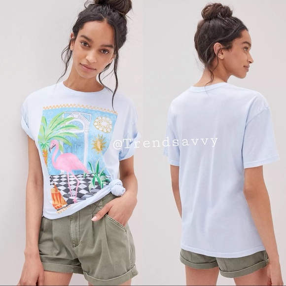 Anthropologie Tops - NWT ANTHROPOLOGIE Back When Flamingo Graphic Short Sleeves Tee Shirt Tops Size S